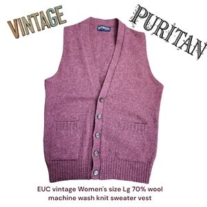 Vintage Puritan Wool Blend Button Down Sweater Vest Heathered Maroon Women's S M